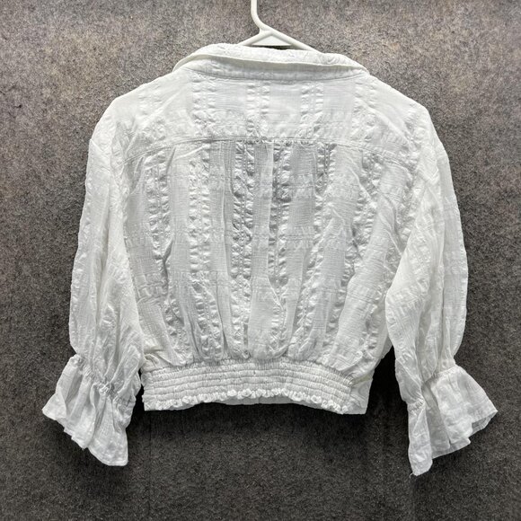 Anthropologie Shirt Womens Small White Textured Wrap Crop Blouse Top Boho - Picture 2 of 11